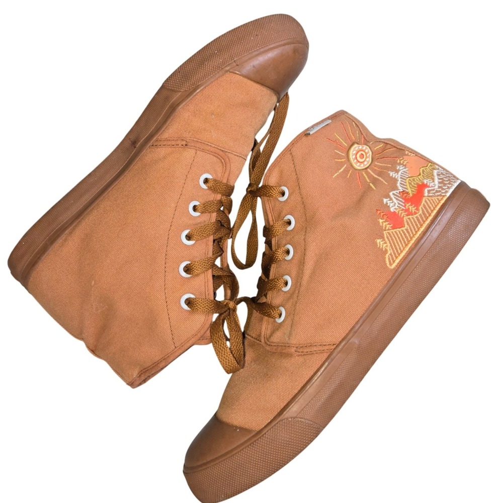 Bangs High Top Canvas Sneakers Desert Sun‎ Mountain Embroidered Brown Women 8.5